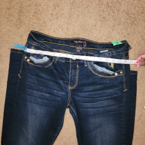 Baby Phat navy blue bootcut skinny jeans with gold stones details. - Picture 8 of 8